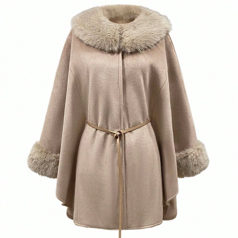 Brown Elegant Women's Hooded Overcoat - Picture 4 of 5